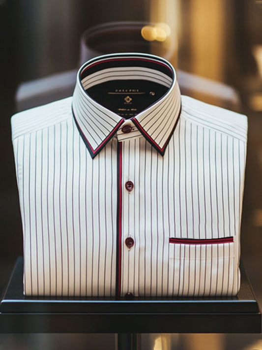 Men's Deluxe Business Striped Lapel Short Sleeve Shirt