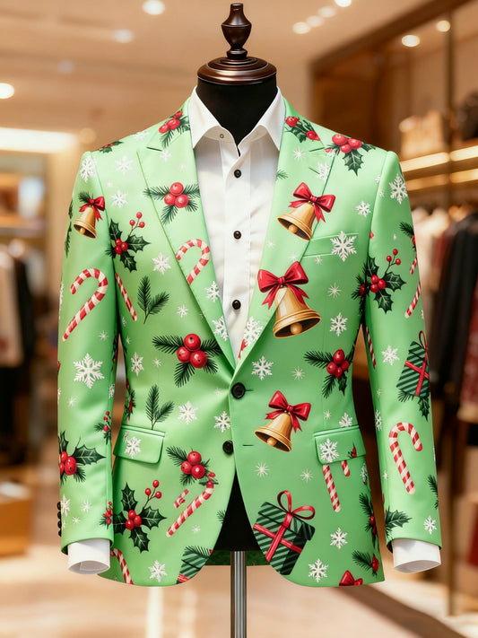 Men's Business Casual Notch Lapel Vintage Christmas Print Blazers
