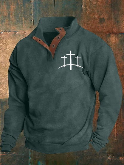 Men's Faith  Printed Stand Collar Button Sweatshirt
