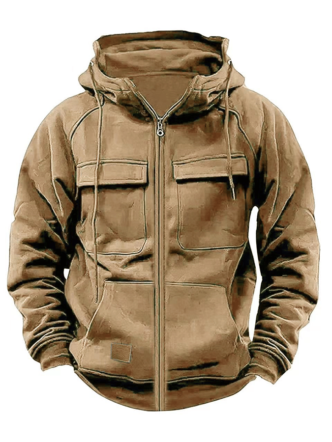 Men's Vintage Double Pocket Solid Color Comfort Zip Cardigan Jacket