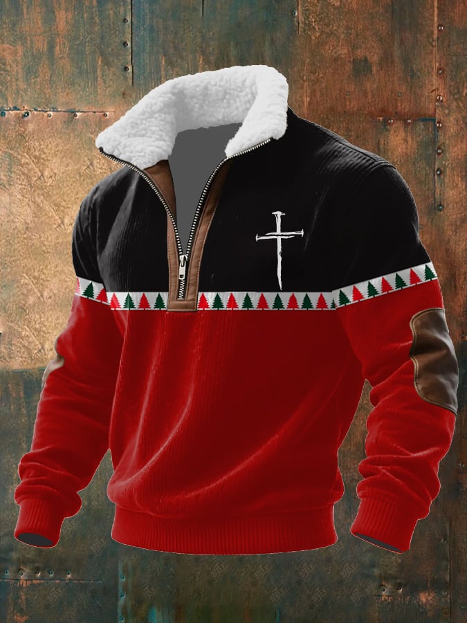 Men's Casual Christmas-themed Zipper Knit Sweatshirt