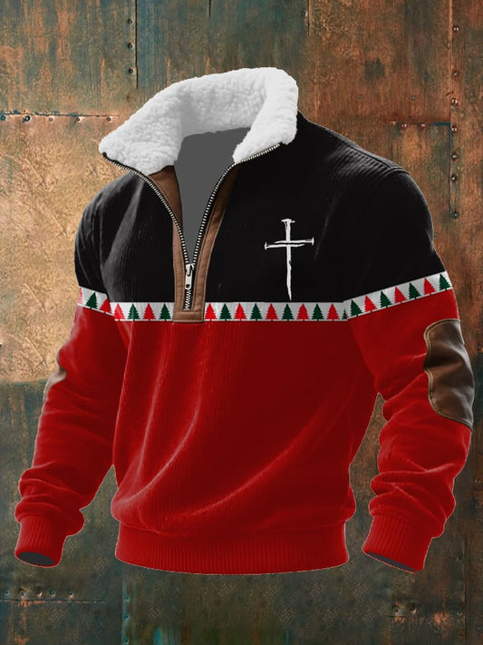 Men's Casual Christmas-themed Zipper Knit Sweatshirt