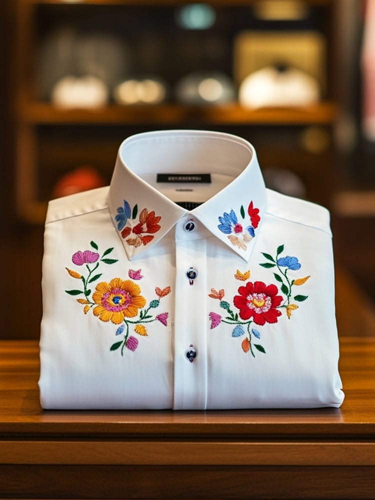 Men's Business Casual Floral Lapel Short Sleeve Shirt