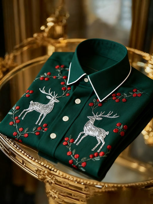 Men's  Christmas Long Sleeve Button-Down Shirt
