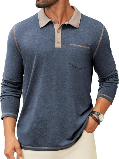 Men's Retro Colorblock Pocket Polo Shirt