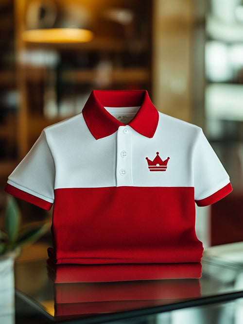 Men's Business Casual Crown Logo Button Short Sleeve Polo Shirt