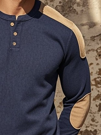 Men's Casual Retro Casual Colorblock Long Sleeve Henley Shirt