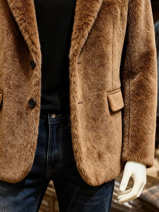 Men's Vintage Plush Warm Suit Jacket