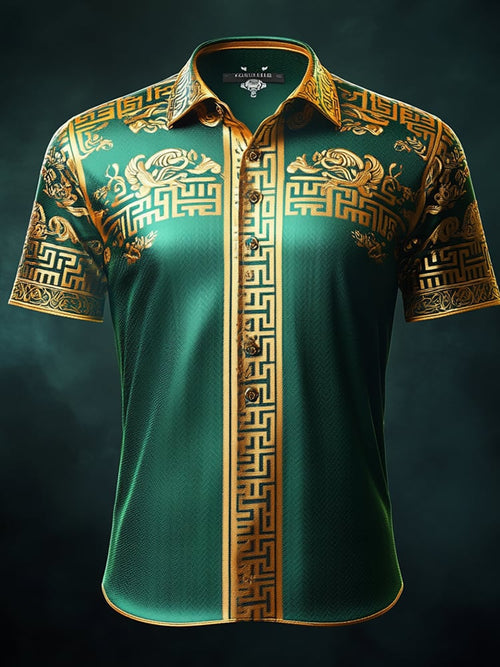 Men's Satin Luxe Print Short Sleeve Button Shirt