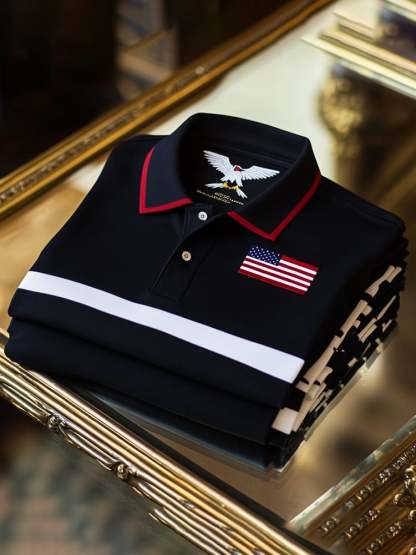 Men's Business Casual Logo Button Short Sleeve Polo Shirt