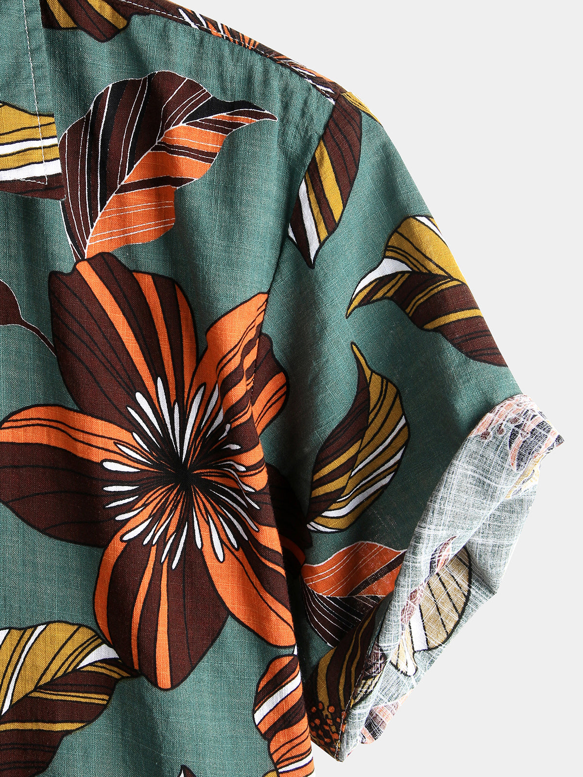 Men's Flower Tropical Hawaii Cotton Short Sleeve Shirt