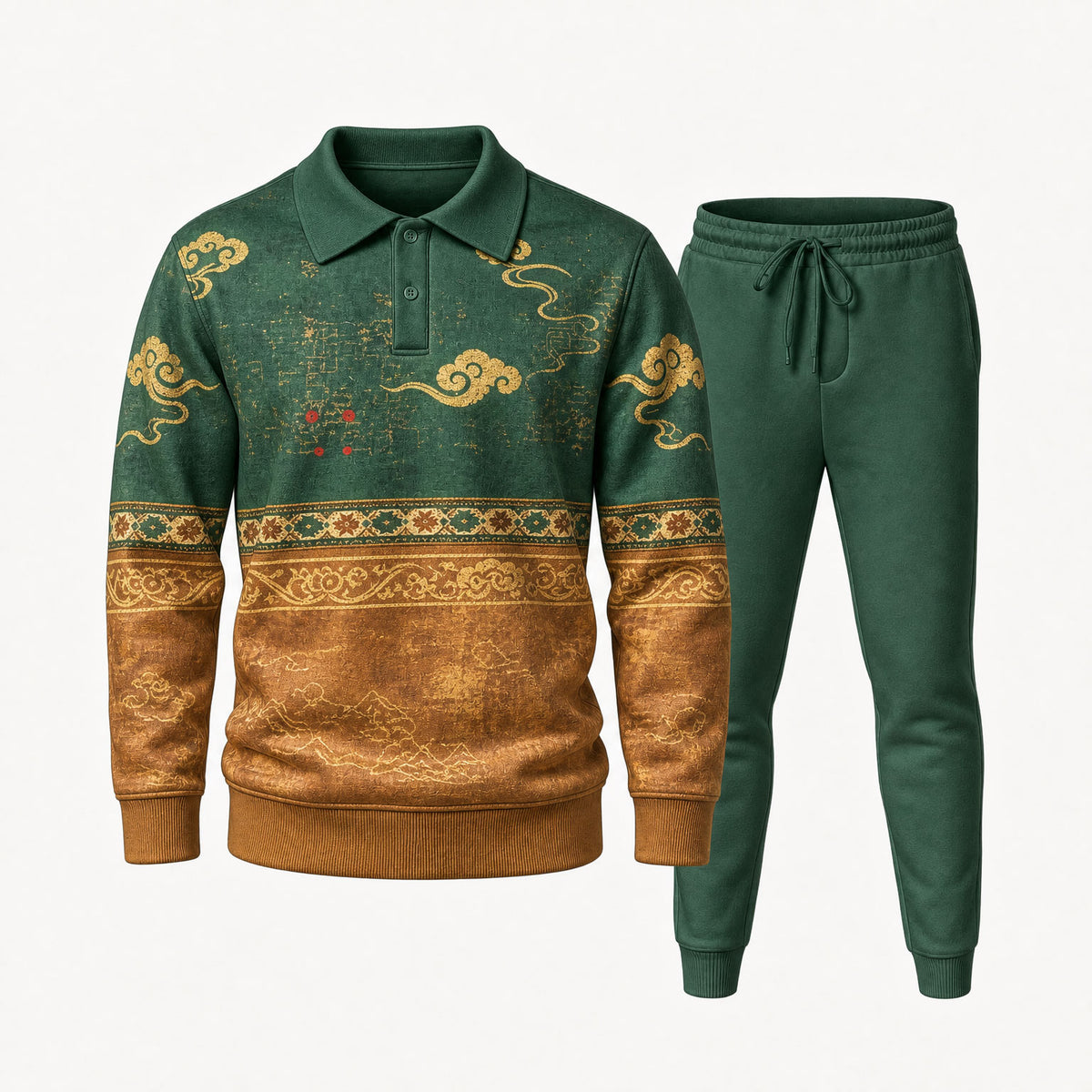 Men's Khaki Camouflage-Print Polo Shirt and Pants Two-Piece Set