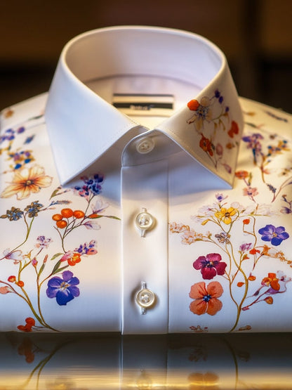 Men's business casual floral lapel short-sleeved shirt