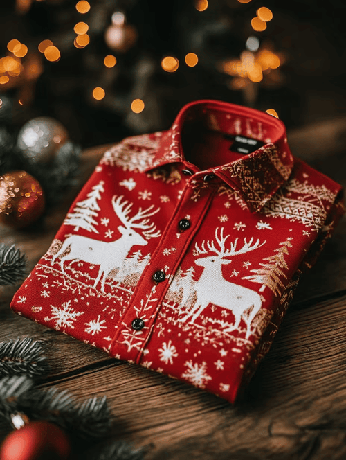 Men's Luxury Christmas Party Long Sleeve Button-Down Shirt