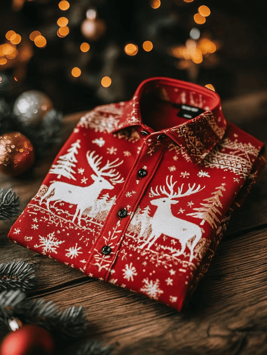 Men's Luxury Christmas Party Long Sleeve Button-Down Shirt
