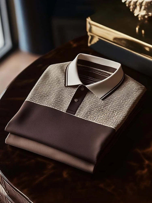 Men's Classic Business Check Logo Button Short Sleeve Polo Shirt