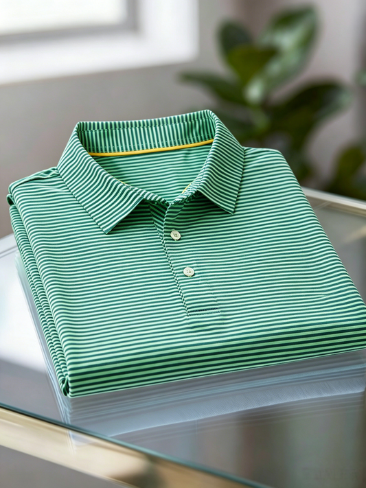 Men's Business Casual Jacquard Button Short Sleeve Polo Shirt