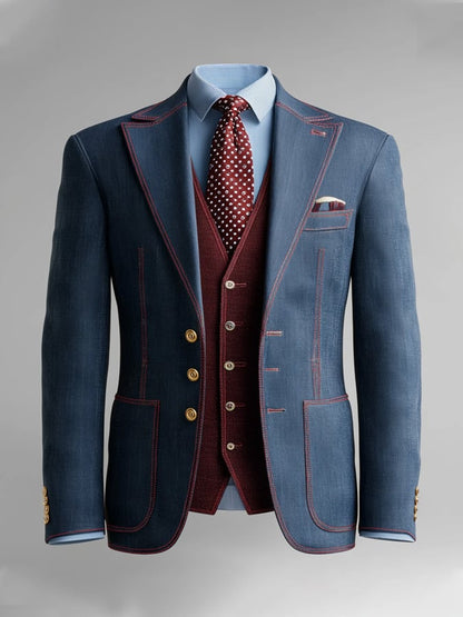 Men'S Casual Classic Contrast Color Business Long-Sleeved Suit