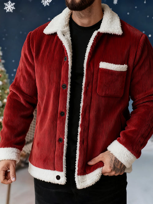 Men's Christmas Color-Blocked Corduroy Comfort Jacket
