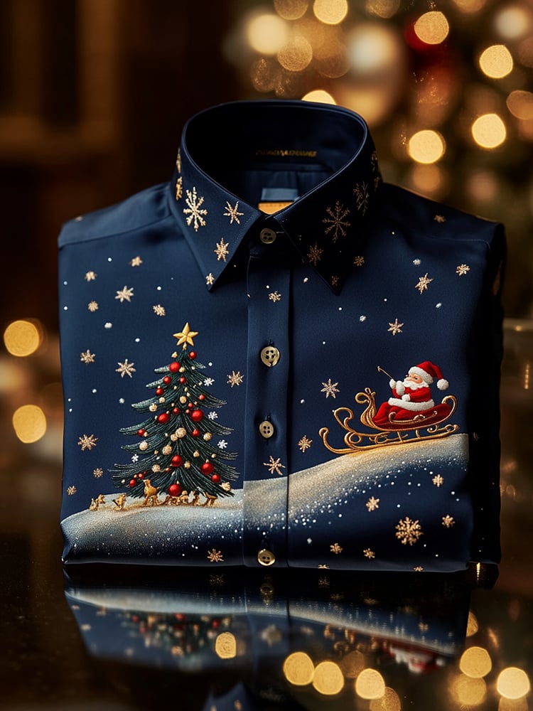 Men's Christmas Satin Luxe Long Sleeve Button Down Shirt
