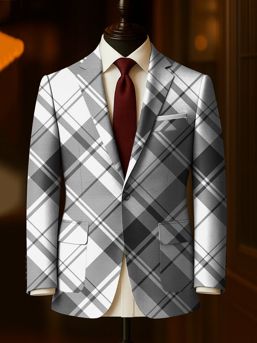 Men's Business Casual Plaid Large Pocket Blazer