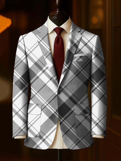 Men's Business Casual Plaid Large Pocket Blazer