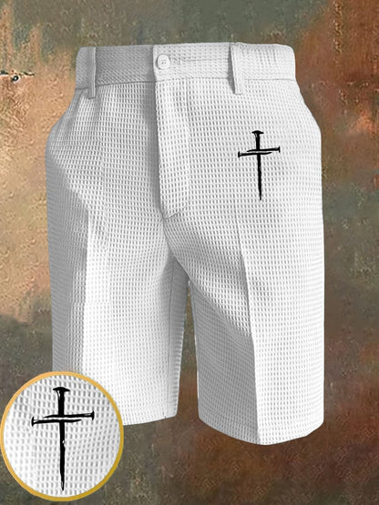 Men's Retro Faith Cross Printed Waffle Casual Pants