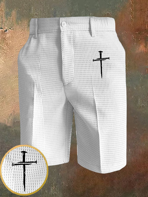 Men's Retro Faith Cross Printed Waffle Casual Pants