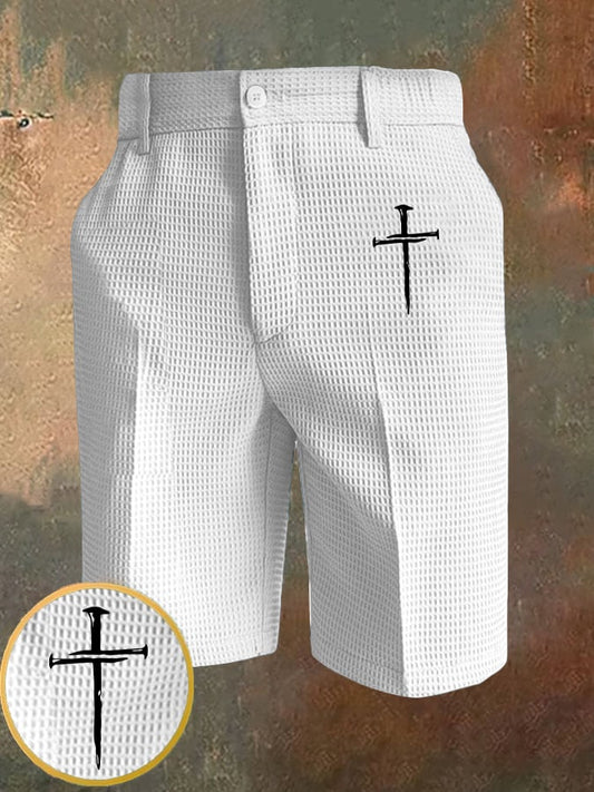 Men's Retro Faith Cross Printed Waffle Casual Pants