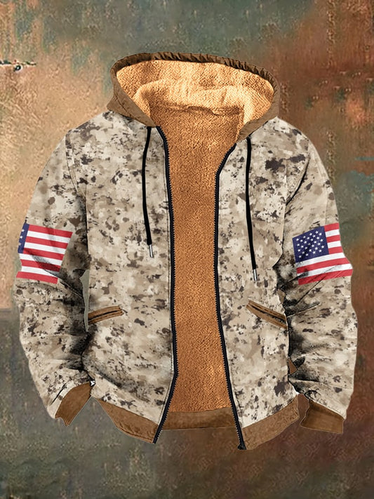 Men's Vintage Western Tiger Camouflage Print Fleece Zipper Jacket