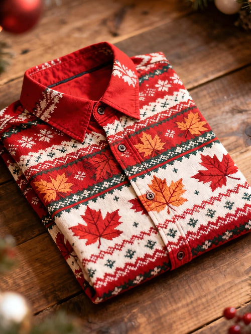 Men's  Christmas Long Sleeve Button-Down Shirt