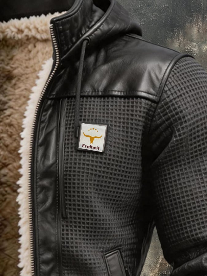 Men's Retro Textured Square Check Double Collar Warm Multi-pocket Outdoor Jacket