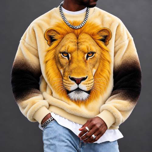 Men's Lion-Print Crewneck Sweatshirt