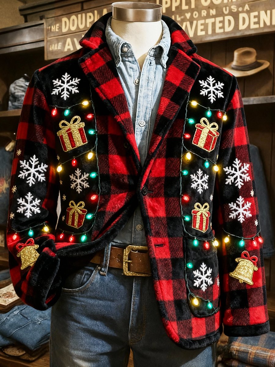 Men's Flannel Christmas Gift Lapel Suit Jacket