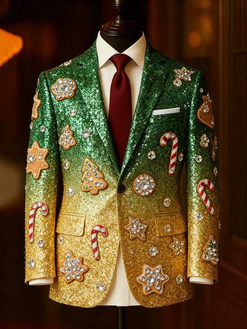 Men's Luxury Christmas Evergreen Lapel Suit Jacket