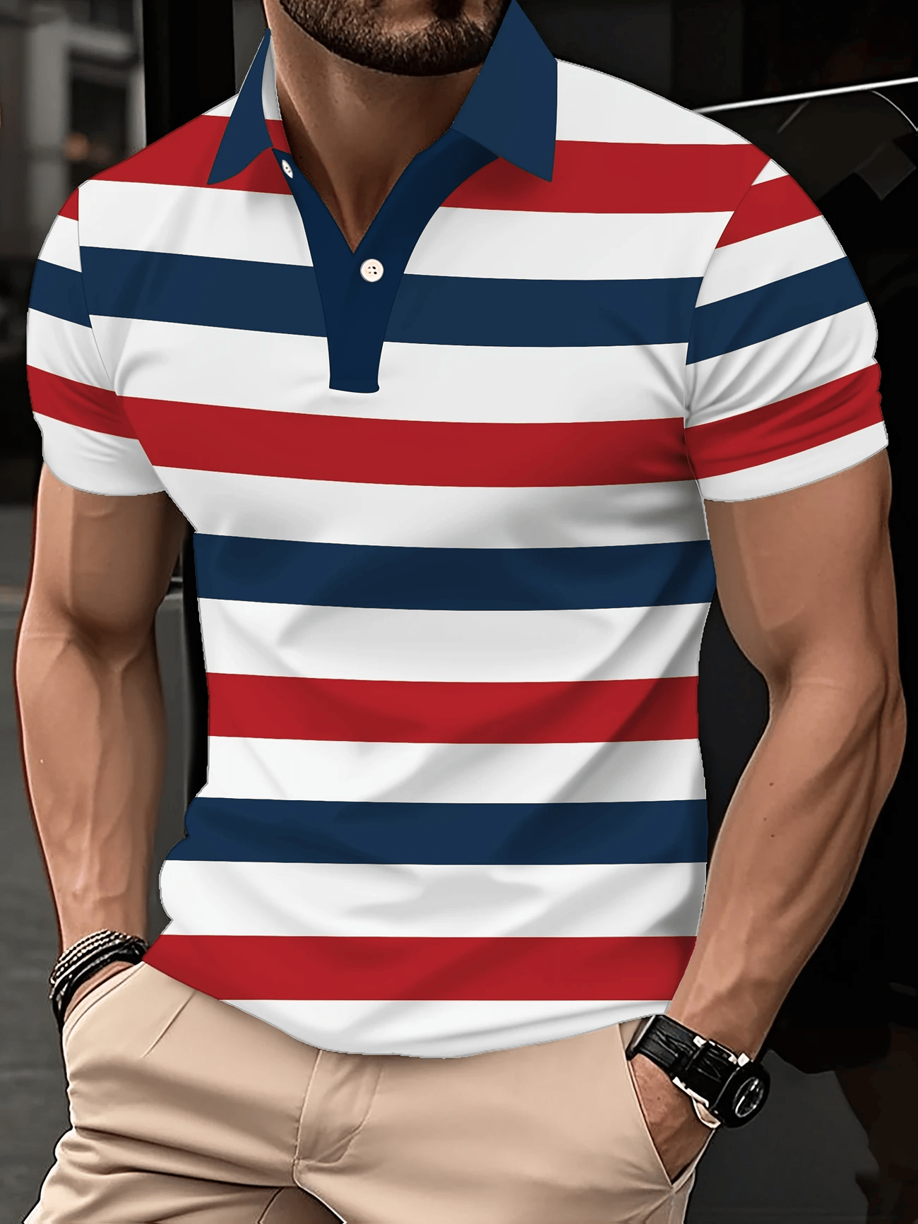 Men's Classic Business Logo Button Short Sleeve Polo Shirt
