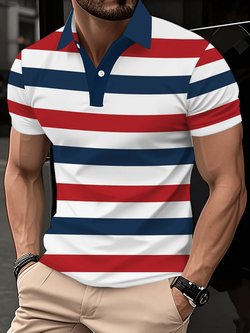 Men's Classic Business Logo Button Short Sleeve Polo Shirt