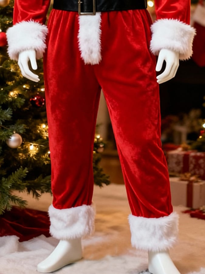 Men's Warm Plush Stitching Contrast Color Christmas Jumpsuit