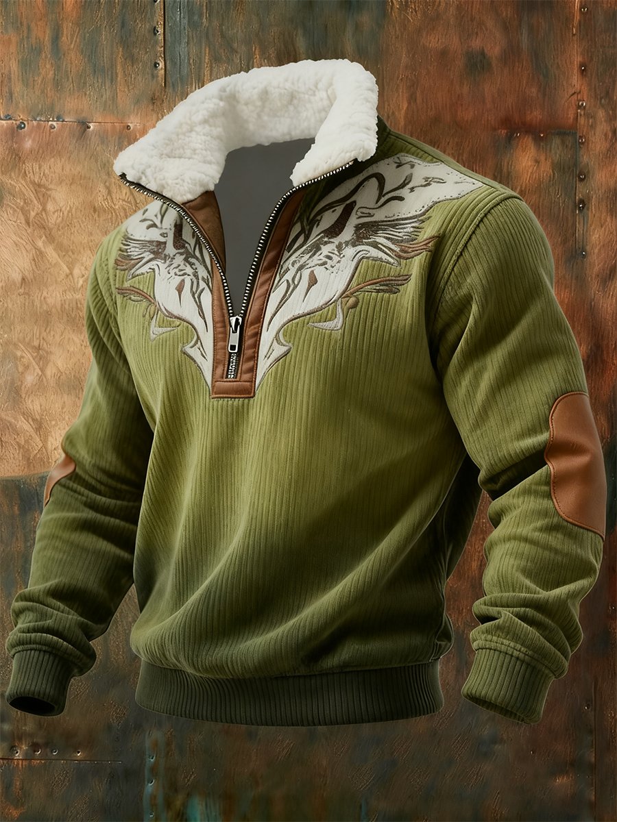 Men's Vintage Western Quarter Button Sweatshirt