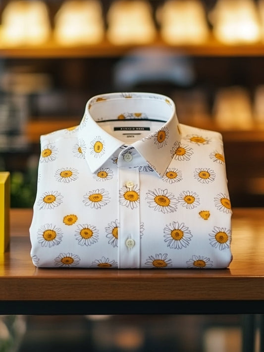 Men's Business Casual Floral Lapel Short Sleeve Shirt