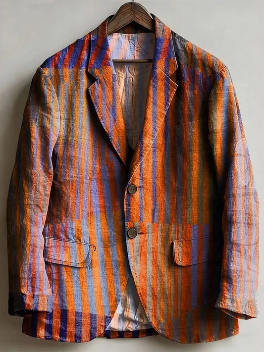 Men's Retro Abstract Stripe Print Casual Blazer