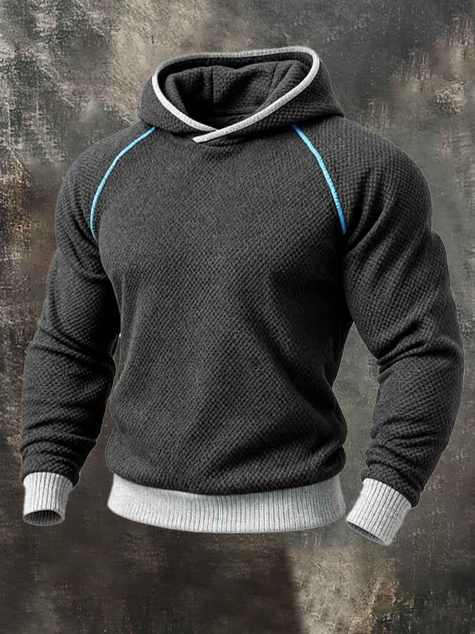 Men's Vintage Colorblock Suede Hooded Sweatshirt