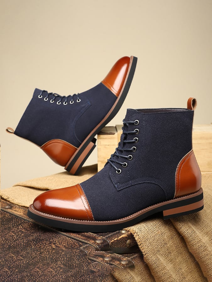 Men's Mid-Calf Martin Boots Sleeve Leather Boots Versatile Casual Leather Closed Toe Martin Boots