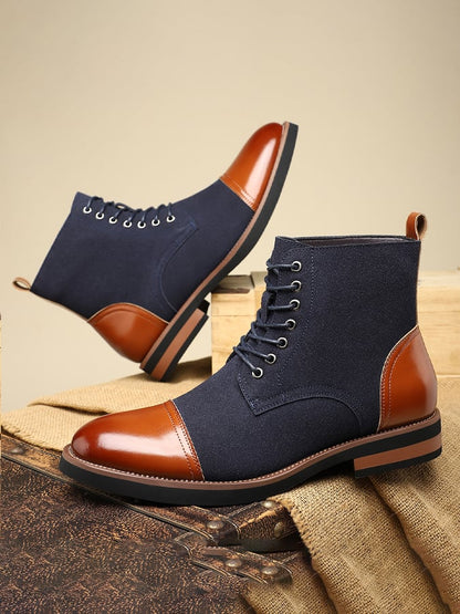 Men's Mid-Calf Martin Boots Sleeve Leather Boots Versatile Casual Leather Closed Toe Martin Boots