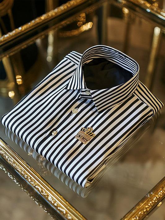 Men's Satin Luxury Business Striped Short Sleeve Button Shirt