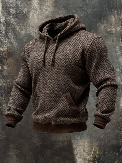 Men's Fashion Herringbone Textured Hooded Casual Sweatshirt Suit