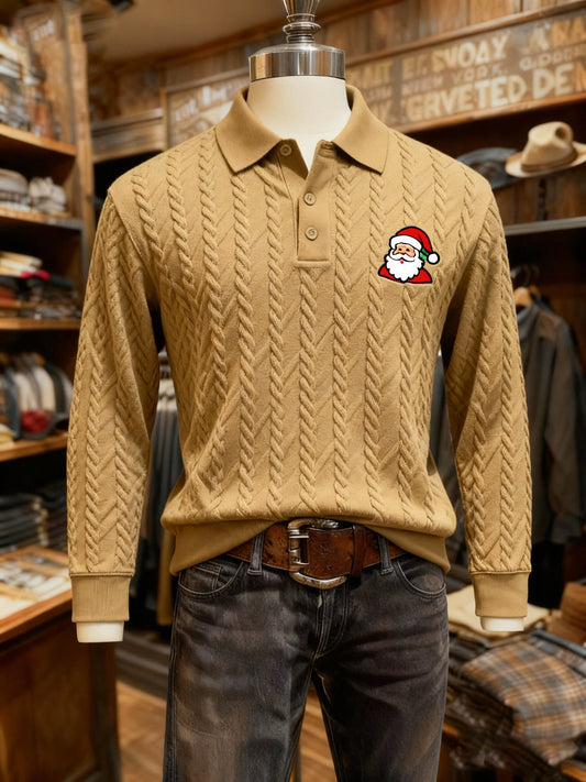 Men's Christmas Business Logo Print Long Sleeve Polo Shirt