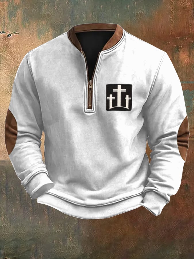 Men's Faith Cross Printed Zip Collar Sweatshirt