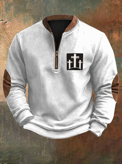 Men's Faith Cross Printed Zip Collar Sweatshirt