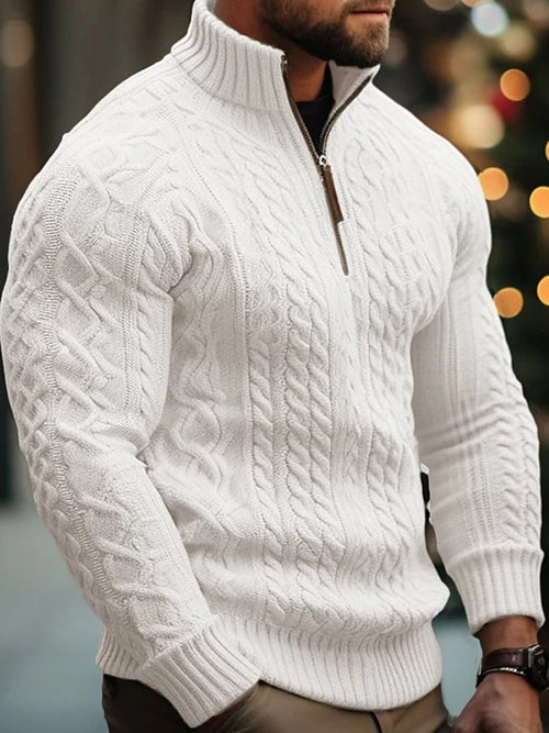 Men's Vintage Half Zip Solid Color Knit Sweater